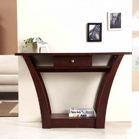 Walnut Flat Curved Console Table With Drawer